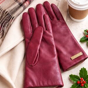 Cole Haan Burgundy Leather Gloves Knit Lined Women’s Winter Gloves